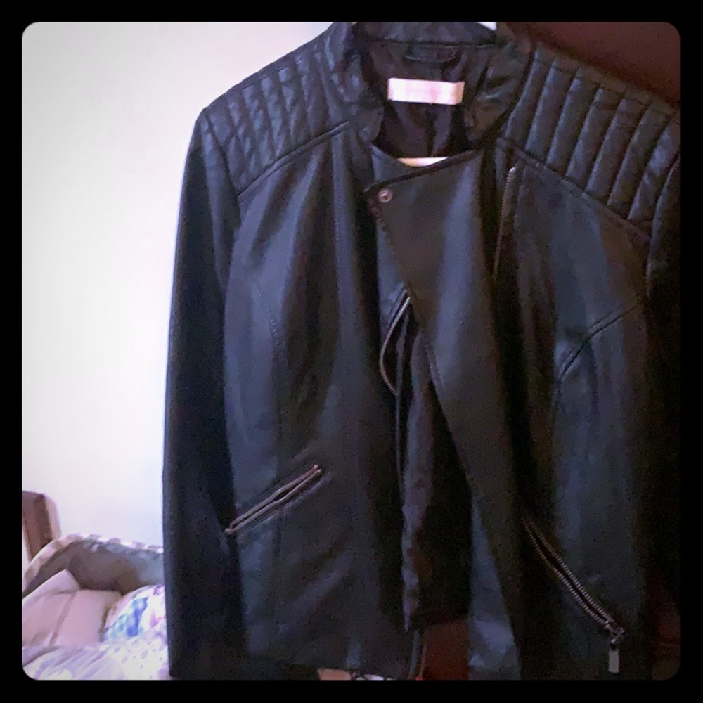 Pleather black jacket with stretch!  Never worn!